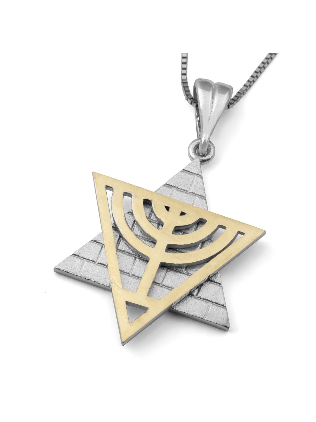 Collier pendentif étoile de David en or 14 carats avec menorah et mur occidental
