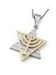 14K Gold Star of David Pendant Necklace With Menorah and Western Wall