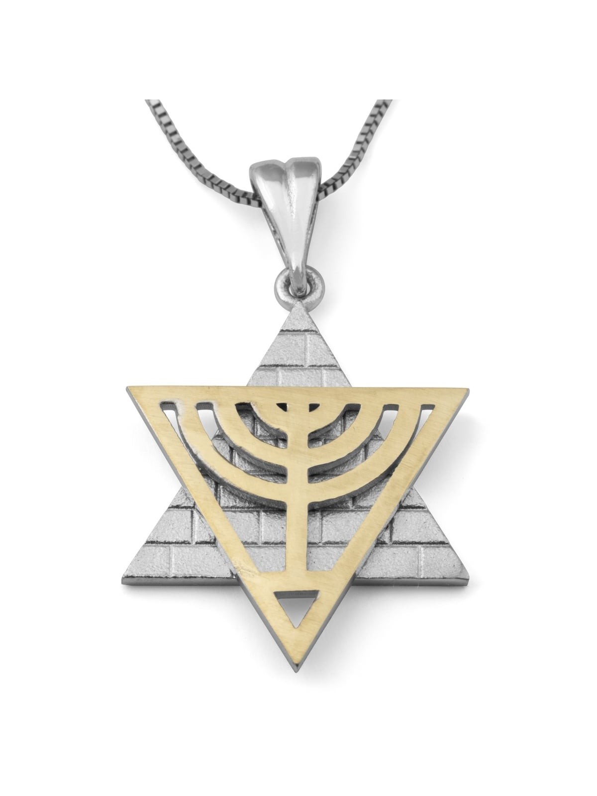 Collier pendentif étoile de David en or 14 carats avec menorah et mur occidental