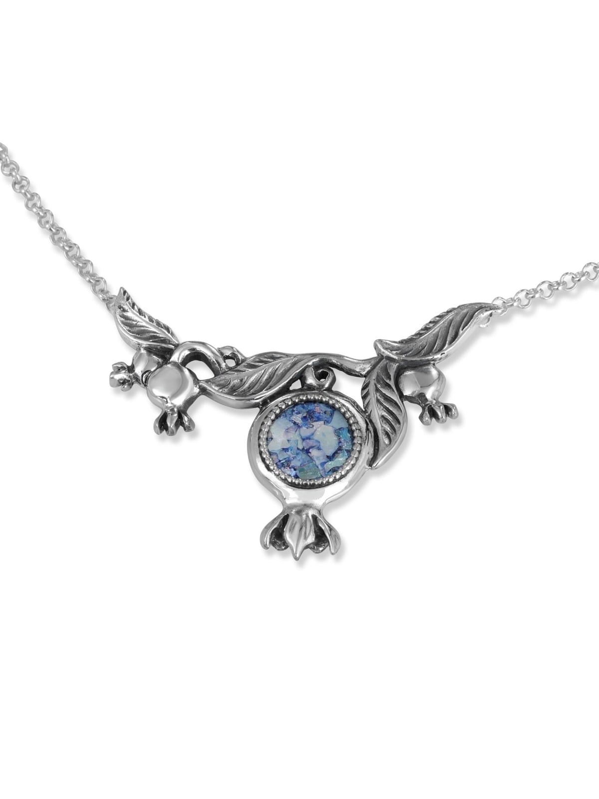 Rafael Jewelry Sterling Silver Pomegranates Roman Glass Necklace