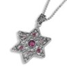 Rafael Jewelry Star of David with Quartz and Ruby Gemstones Silver Nec