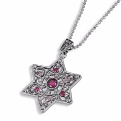 Rafael Jewelry Star of David with Quartz and Ruby Gemstones Silver Nec