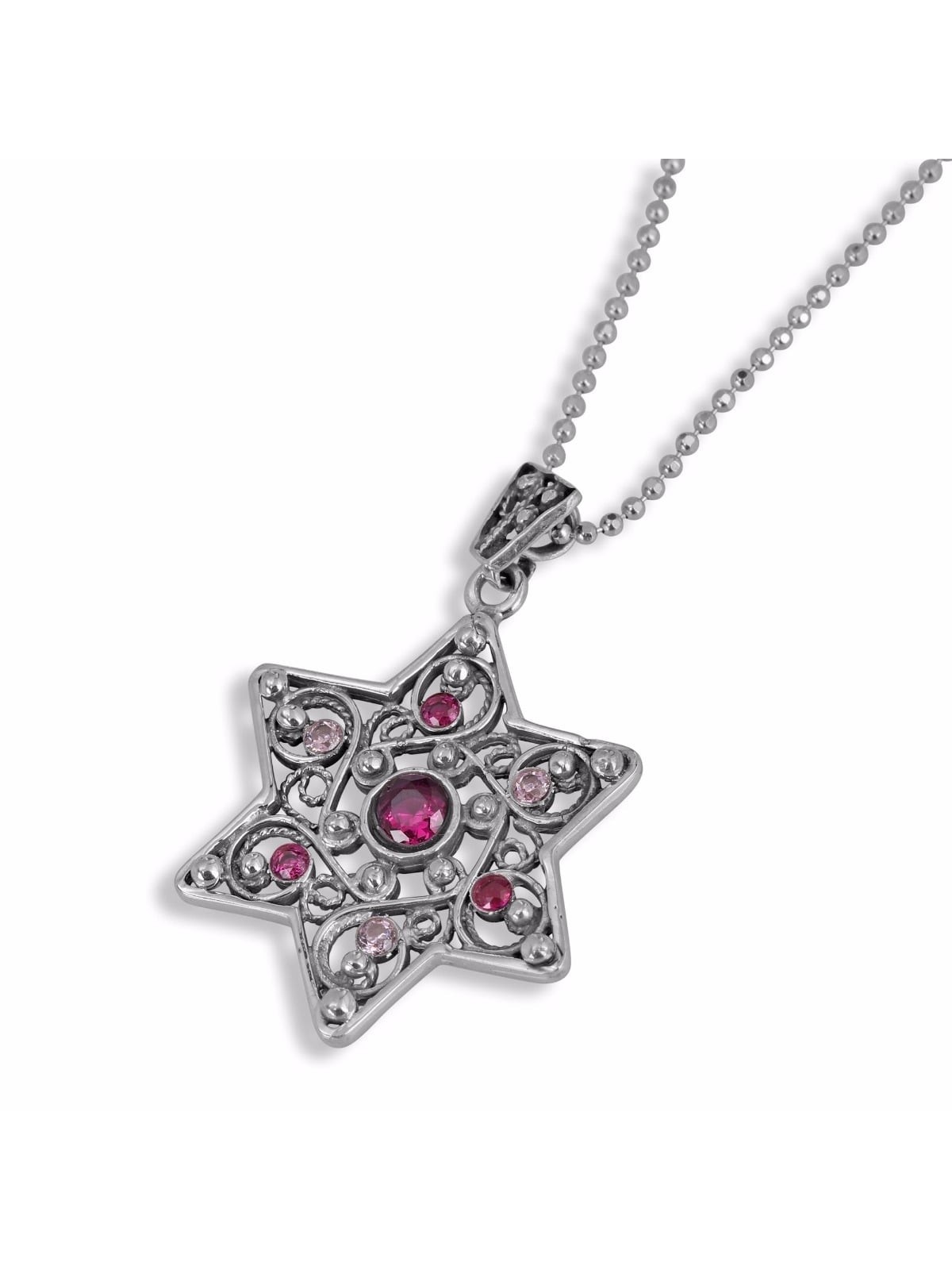 Rafael Jewelry Star of David with Quartz and Ruby Gemstones Silver Nec