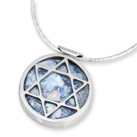 Rafael Jewelry Collier romain en verre et argent avec étoile de David
