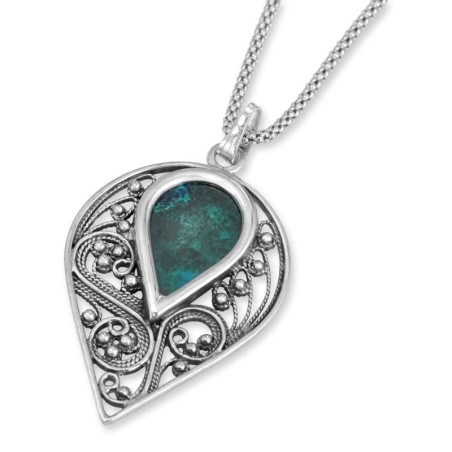 Rafael Jewelry Sterling Silver and Eilat Stone Filigree Necklace