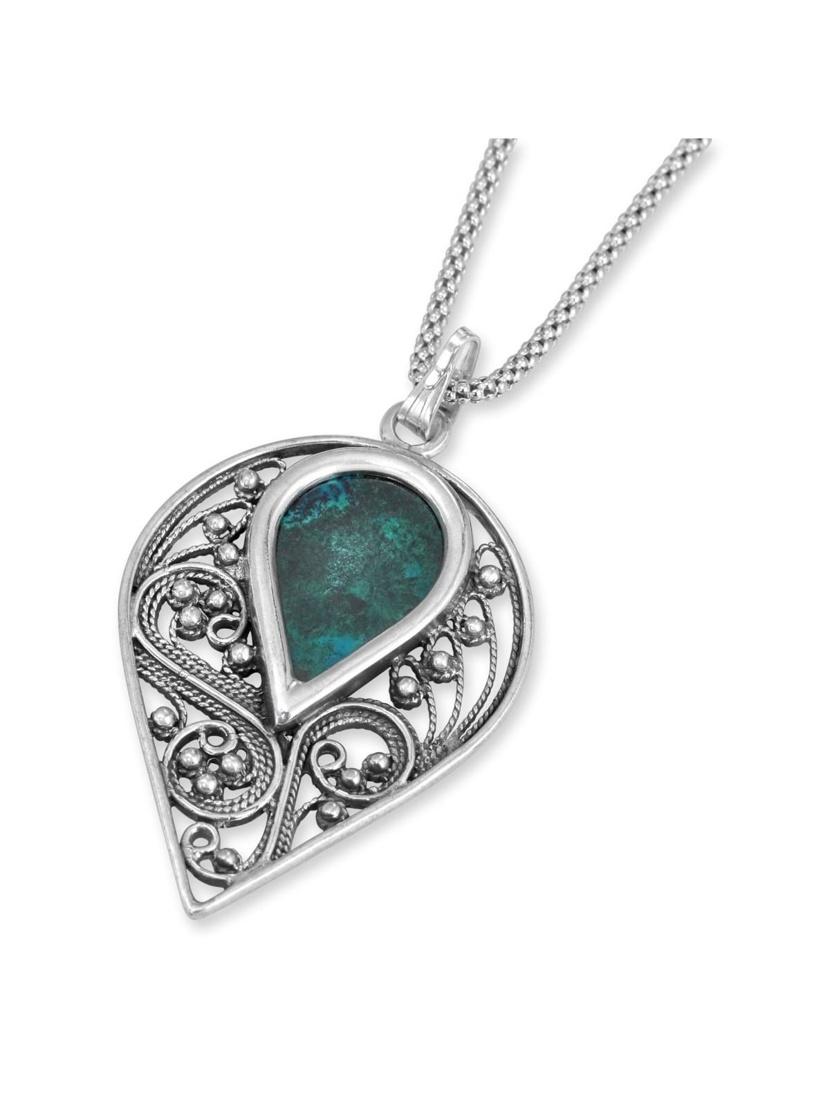 Rafael Jewelry Sterling Silver and Eilat Stone Filigree Necklace