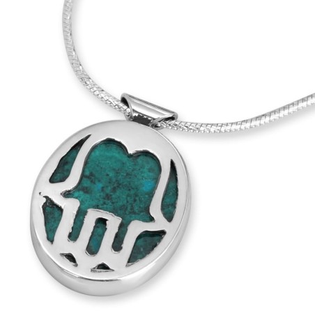 Rafael Jewelry Collier Hamsa en pierre d'Eilat et argent