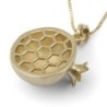 14K Gold Three-Dimensional Pomegranate Pendant Necklace With Honeycomb