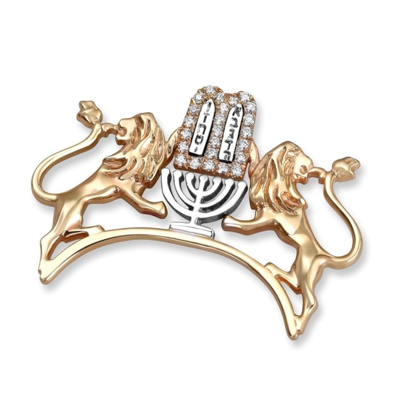 Rafael Jewelry Dix commandements en or jaune et blanc 14 carats, menorah et L