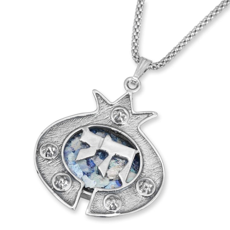 Rafael Jewelry Fabuleux collier romain en verre et argent avec grenade -