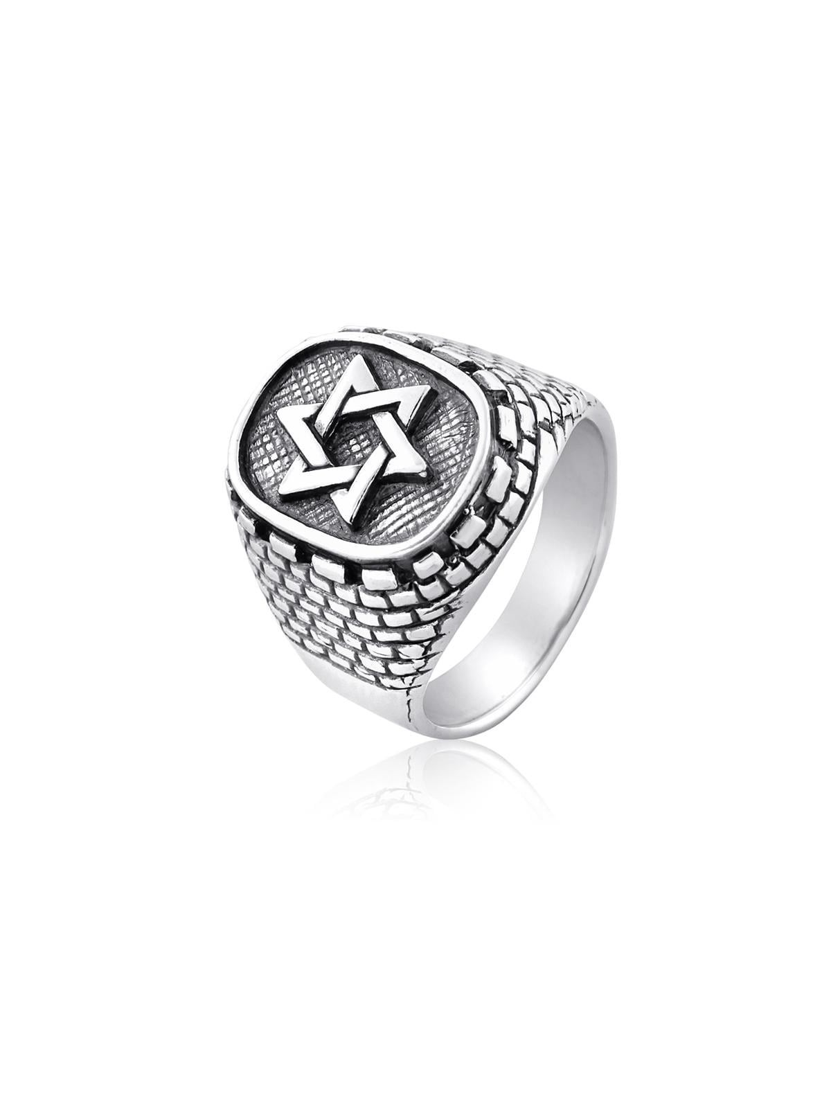 Bague étoile de David et mur Occidental en argent sterling