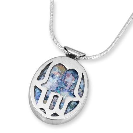 Rafael Jewelry Collier romain en verre et argent Hamsa