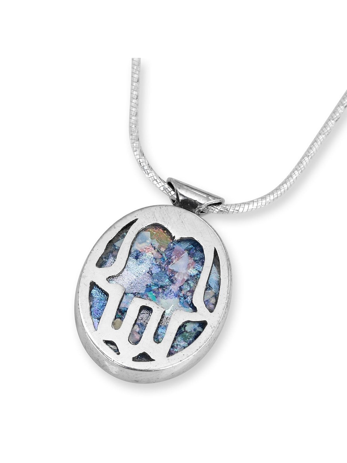 Rafael Jewelry Collier romain en verre et argent Hamsa