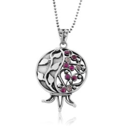 Sterling Silver Filigree Pomegranate Necklace with Ruby Stones
