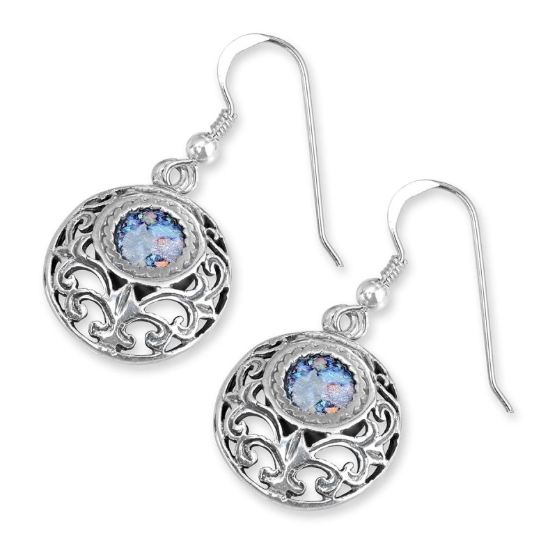 Rafael Jewelry Roman Glass and Silver Ball Earrings