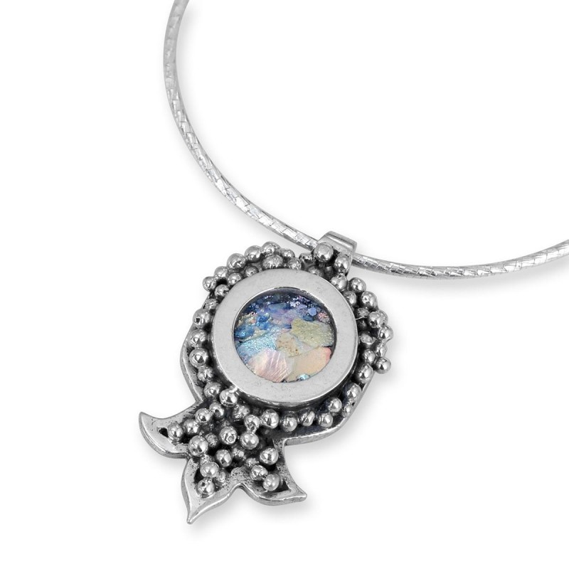 Rafael Jewelry Collier romain en verre et argent avec grenade