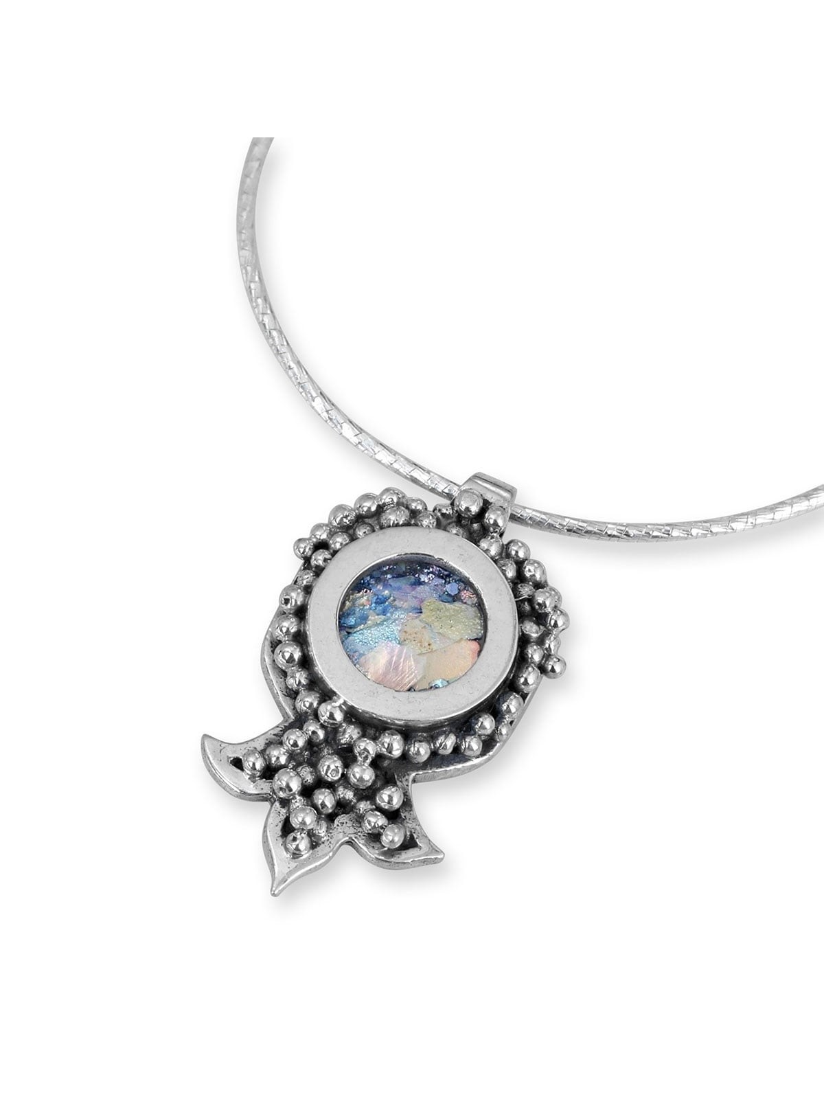 Rafael Jewelry Collier romain en verre et argent avec grenade