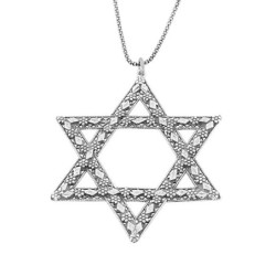 Extra Large Stylish Sterling Silver Diamond-Patterend Star of David Ne