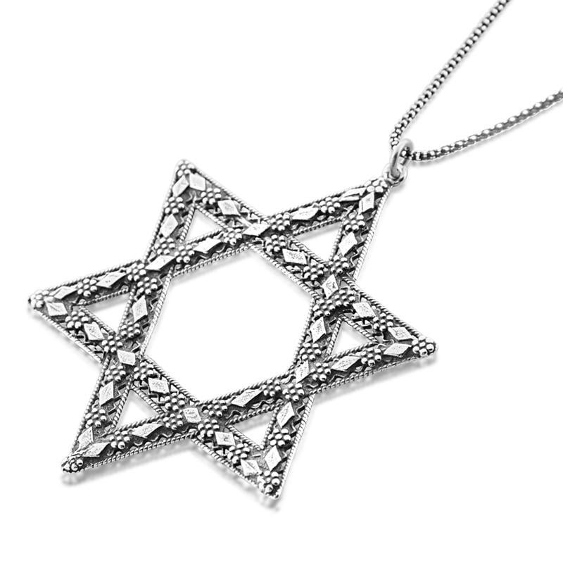 Très grande étoile de David Ne en argent sterling avec motif diamant élégant