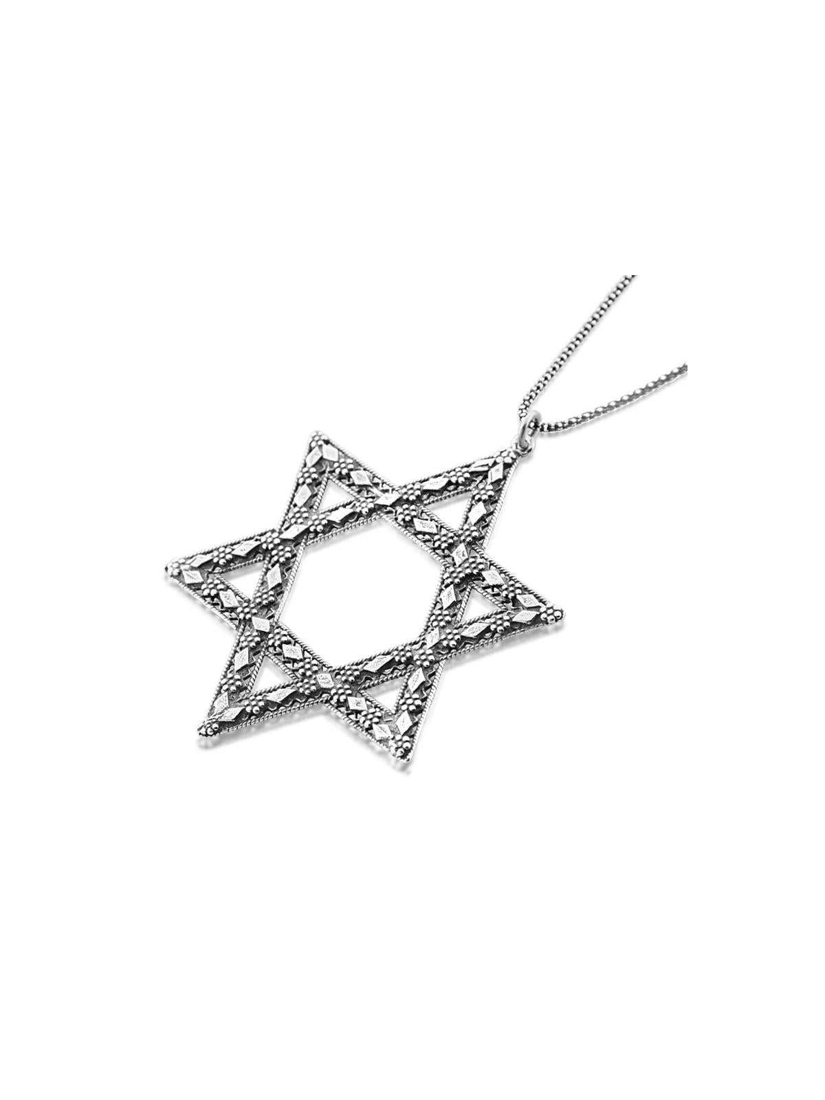 גדול במיוחד מסוגנן כסף סטרלינג בדוגמת יהלום מגן דוד Ne