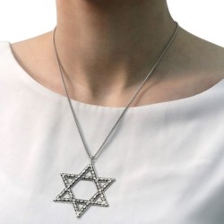 Extra Large Stylish Sterling Silver Diamond-Patterend Star of David Ne