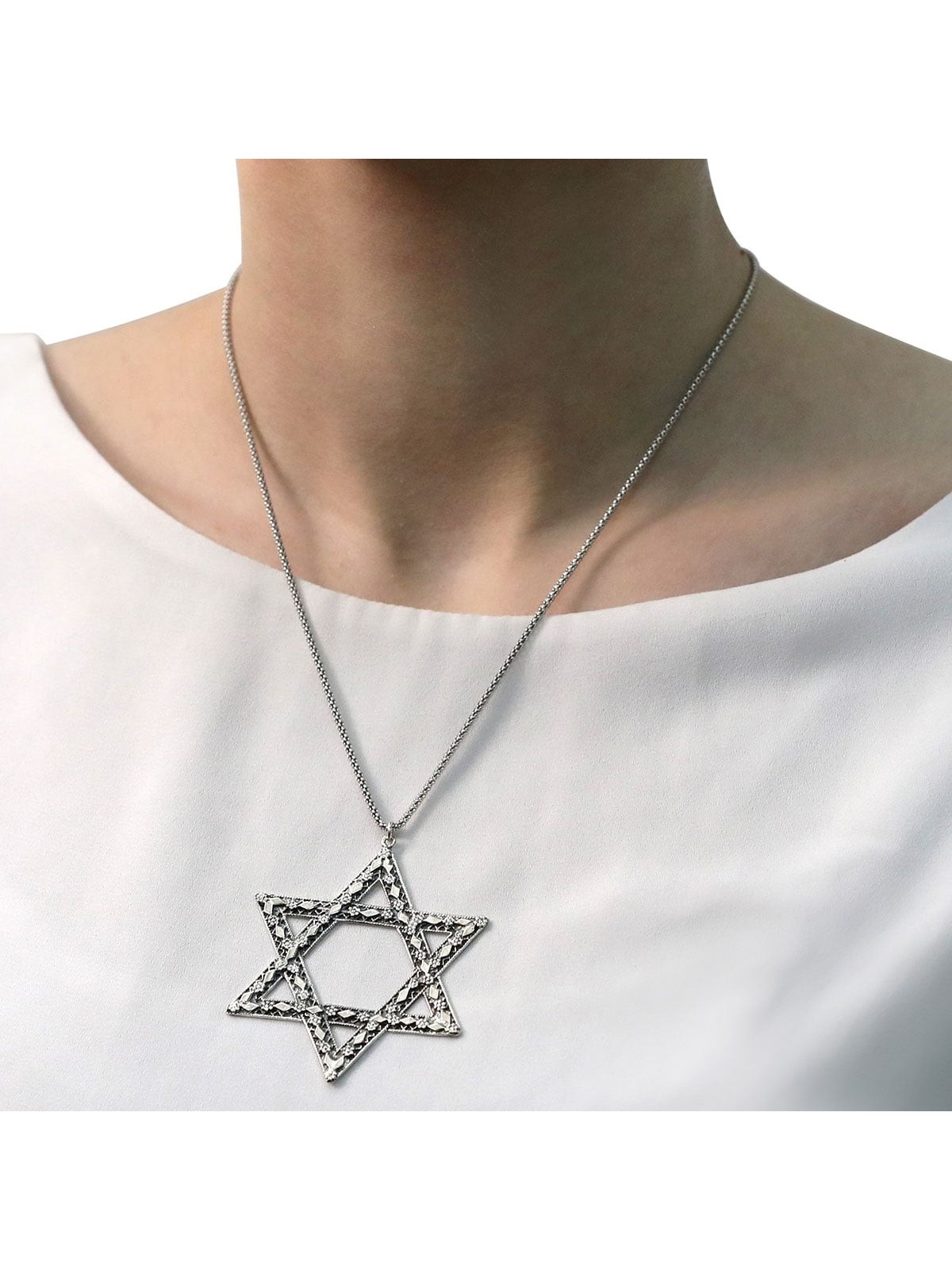 גדול במיוחד מסוגנן כסף סטרלינג בדוגמת יהלום מגן דוד Ne