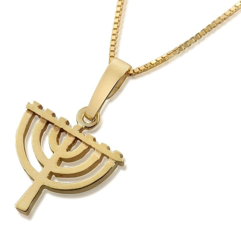 Collier pendentif menorah classique en or 14 carats