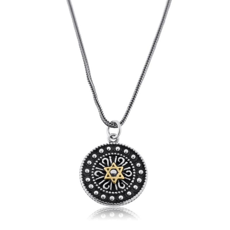 Filigree: Silver Pendant with Gold Star of David