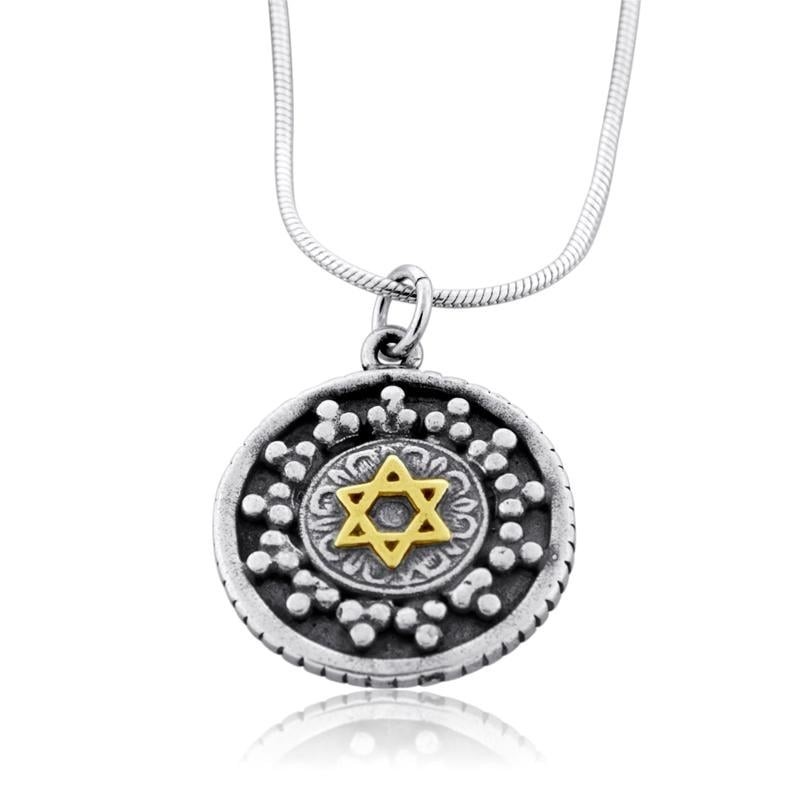Priestly Blessing: Silver Pendant with Gold Star of David and Silver B