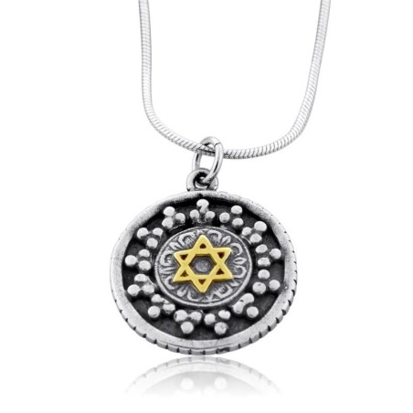 Priestly Blessing: Silver Pendant with Gold Star of David and Silver B