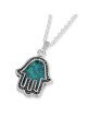 Rafael Jewelry Eilat Stone in Silver Hamsa Frame Necklace - Black Bord