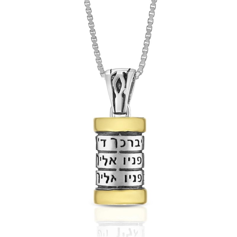 Priestly Blessing: Sterling Silver and Gold Mezuzah Necklace - Numbers