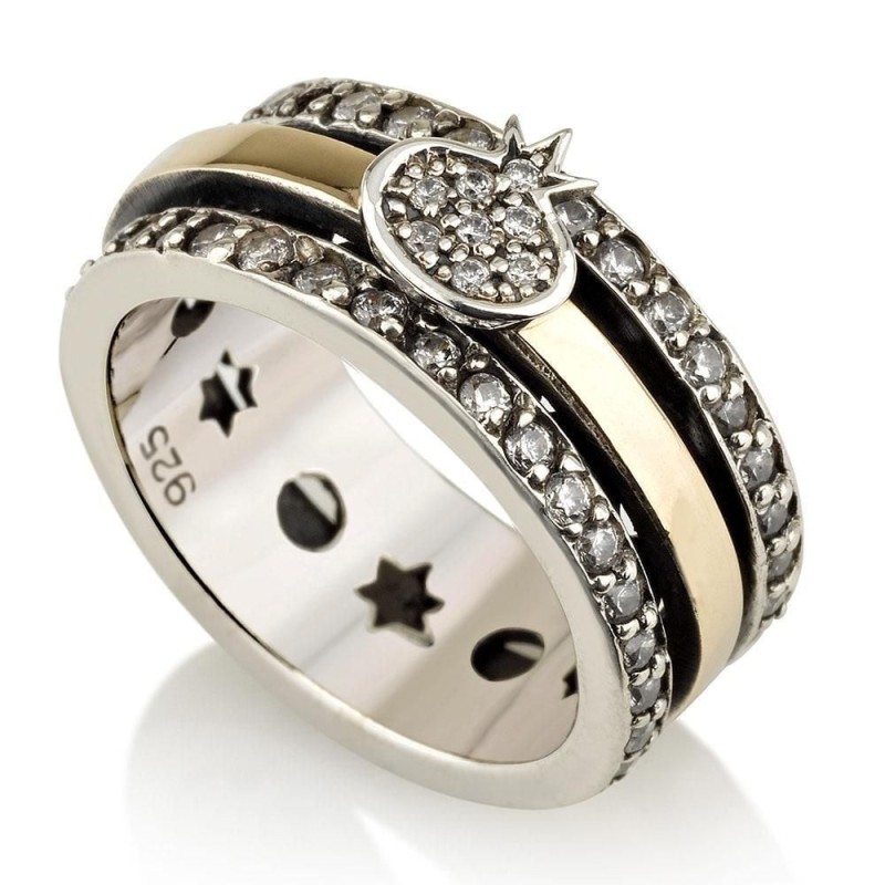 Bague tournante grenade en or 9 carats et argent sterling 925 avec zircon cubique