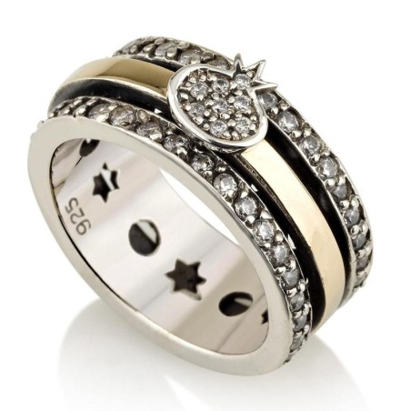 Bague tournante grenade en or 9 carats et argent sterling 925 avec zircon cubique