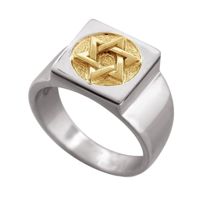Sterling Silver and Gold Multi Shaped Star of David Ring