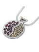 Sterling Silver Pomegranate Necklace with 9K Gold Eshet Chail and Garn
