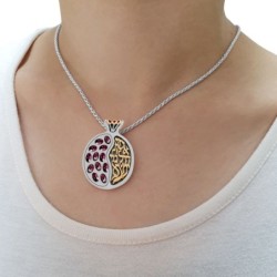 Sterling Silver Pomegranate Necklace with 9K Gold Eshet Chail and Garn