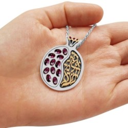 Sterling Silver Pomegranate Necklace with 9K Gold Eshet Chail and Garn