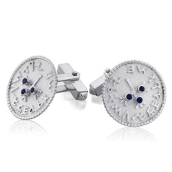Three Pomegranates Shekel Coin Cufflinks with Sapphire Stones