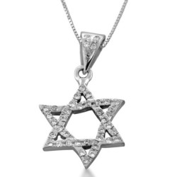 Deluxe White Gold and Diamonds Star of David Necklace