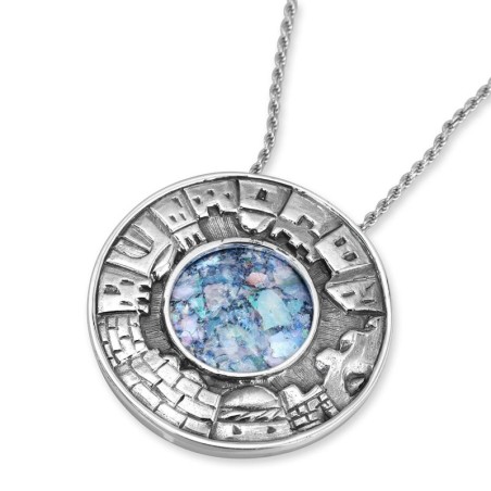 Rafael bijoux Grand collier romain en verre et cercle d'argent - Vieux Jeru