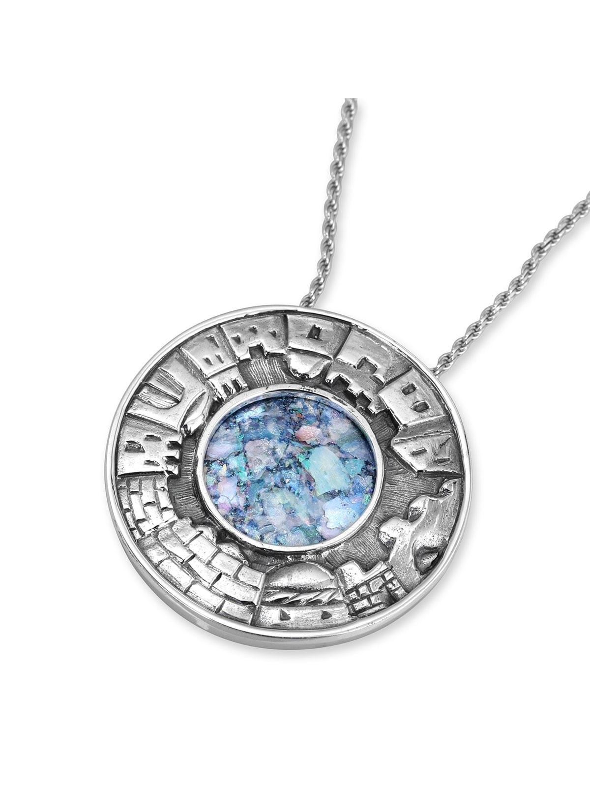 Rafael bijoux Grand collier romain en verre et cercle d'argent - Vieux Jeru