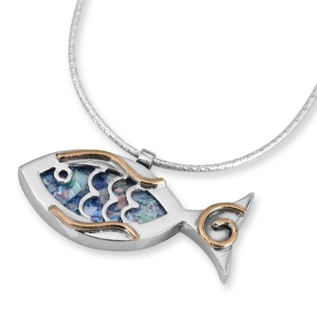 Rafael Jewelry Collier de poisson rempli de verre romain, d'argent et d'or