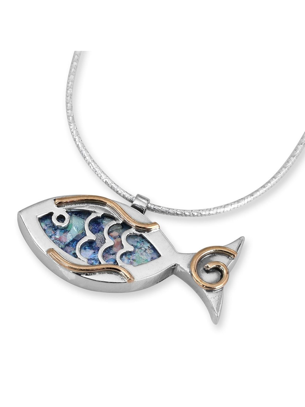 Rafael Jewelry Collier de poisson rempli de verre romain, d'argent et d'or