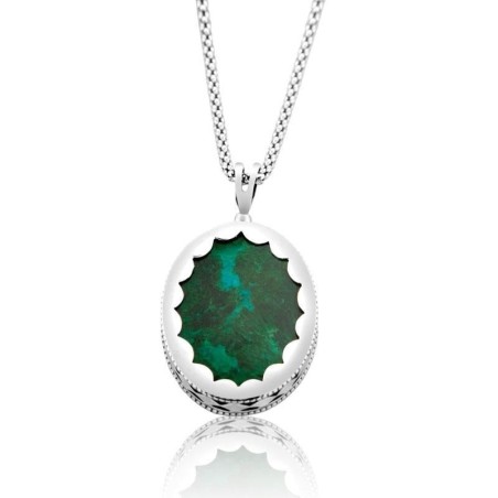 Grand collier ovale en pierre d’Eilat et argent