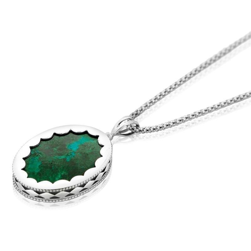 Grand collier ovale en pierre d’Eilat et argent