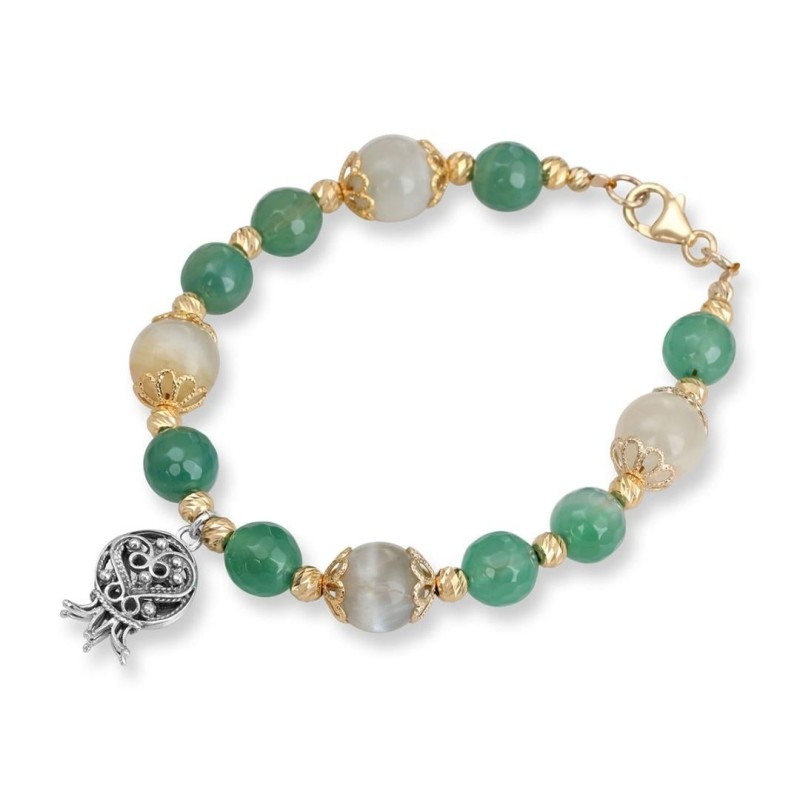 Rafael Jewelry Bracelet Grenade en Argent Plaqué Or avec Agat Verte