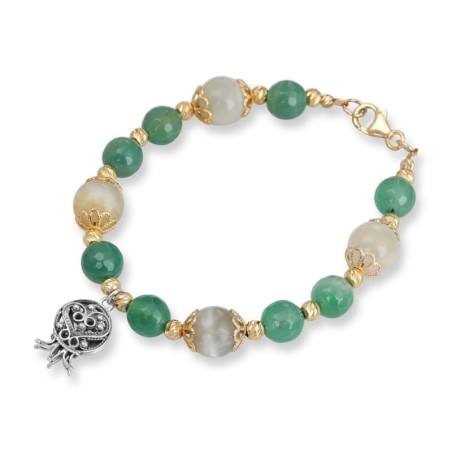 Rafael Jewelry Gold Plated Silver Pomegranate Bracelet with Green Agat
