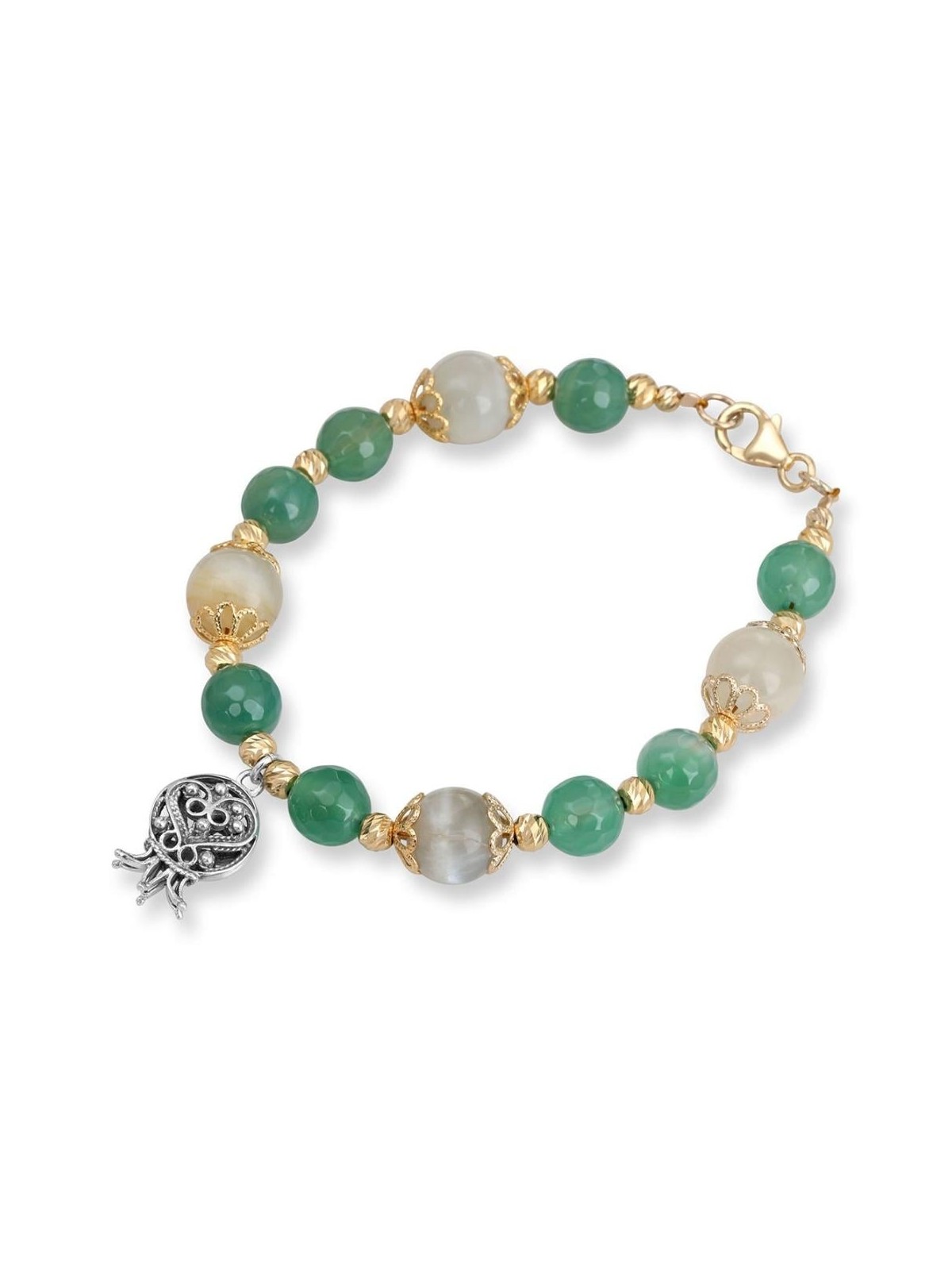 Rafael Jewelry Bracelet Grenade en Argent Plaqué Or avec Agat Verte