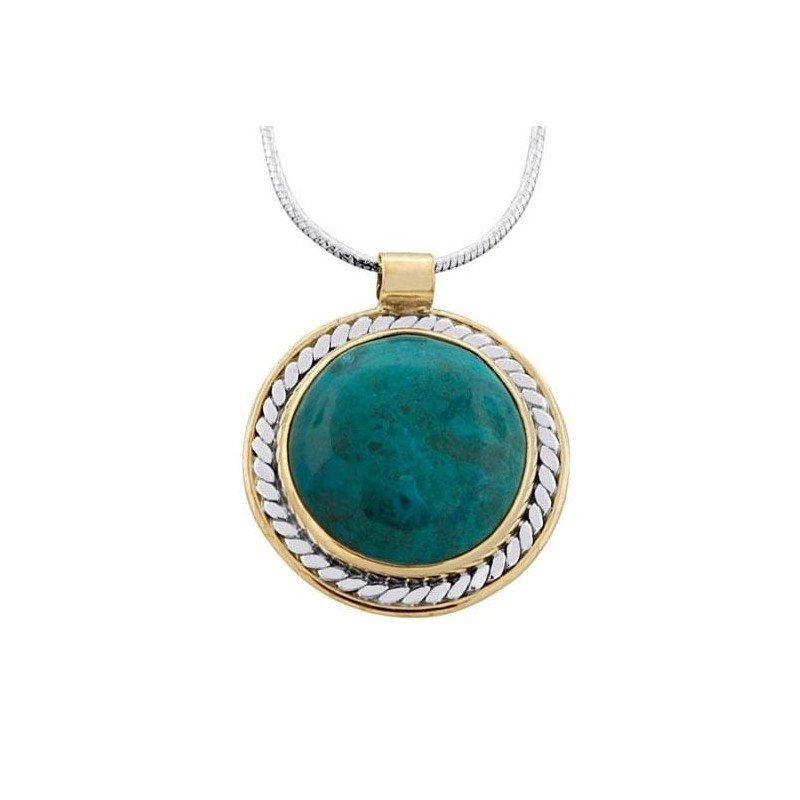 Collier en pierre d’Eilat en cercle rempli d’argent et d’or
